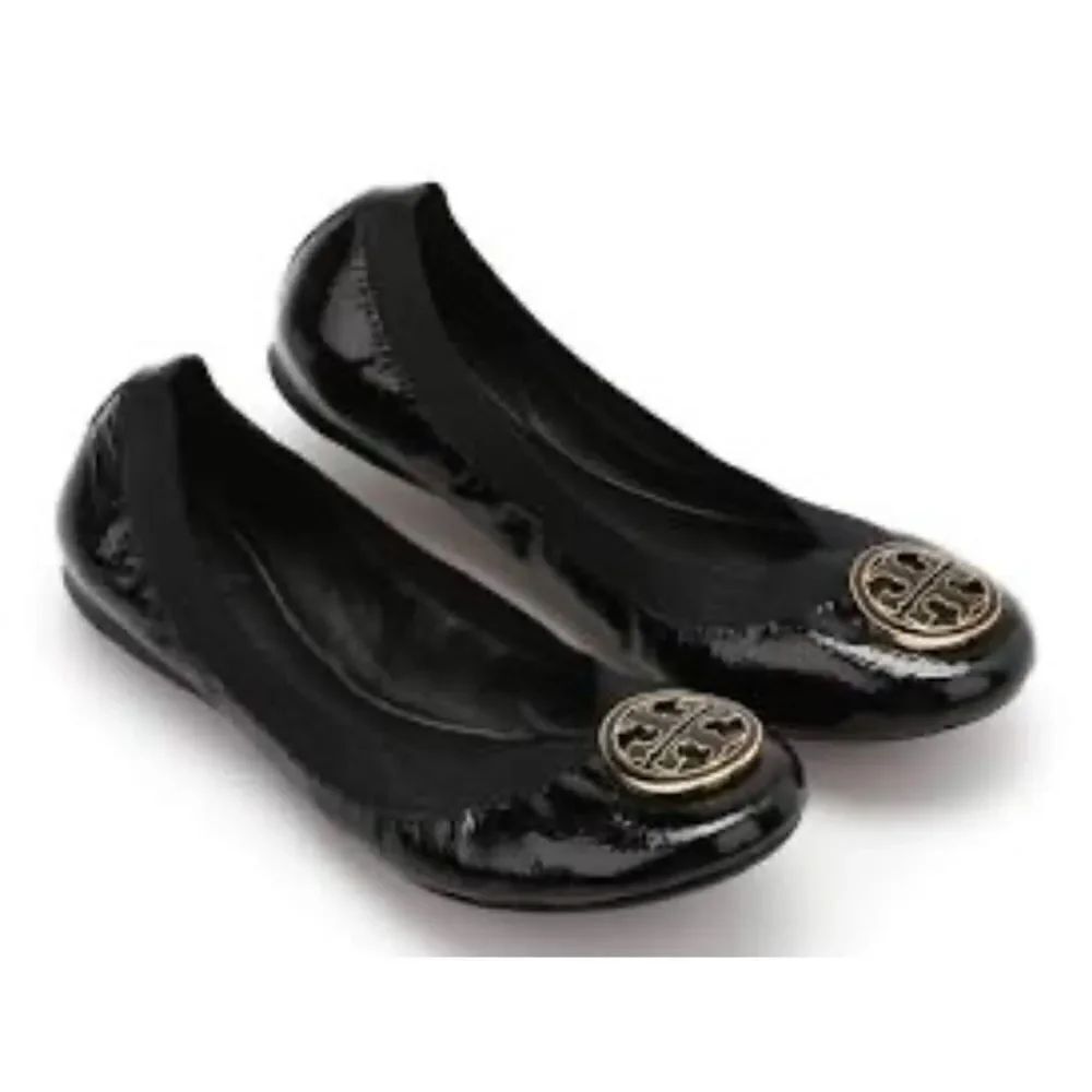 Tory Burch  Caroline  Naplak  Elastic Leather Slip On Ballet Flats in Black 9.5